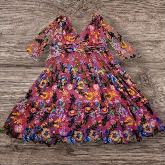 Jessakae Hibiscus Sleeveless Empire Waist Midi Dress Size 2X Embroidered Floral - Picture 2 of 15